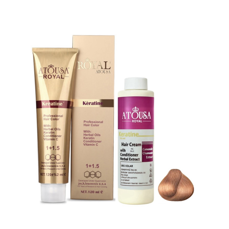 رنگ مو آتوسا رویال شماره 6.450 حجم 120 میلی لیتر رنگ مسی به همراه اکسیدان آتوسا رویال مدل 2 نه درصدی حجم 75 میلی لیتر