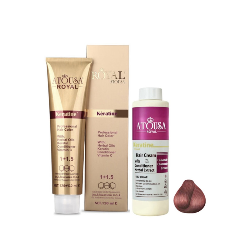 رنگ مو آتوسا رویال شماره 6.68_WR6 حجم 120 میلی لیتر رنگ قرمز لیزاری به همراه اکسیدان آتوسا رویال مدل 2 نه درصدی حجم 75 میلی لیتر