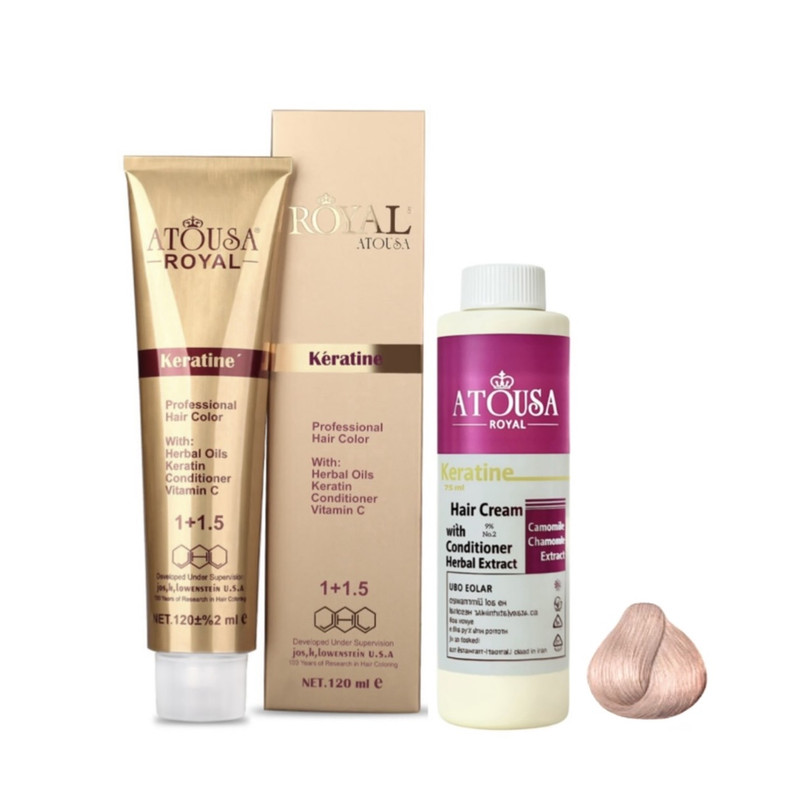 رنگ مو آتوسا رویال شماره 12.591 حجم 120 میلی لیتر رنگ شامپاینی به همراه اکسیدان آتوسا رویال مدل 2 نه درصدی حجم 75 میلی لیتر